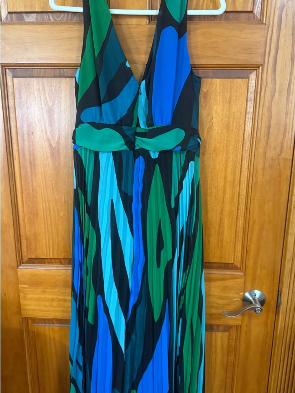 London Times Blue & Green Plunge Maxi Dress